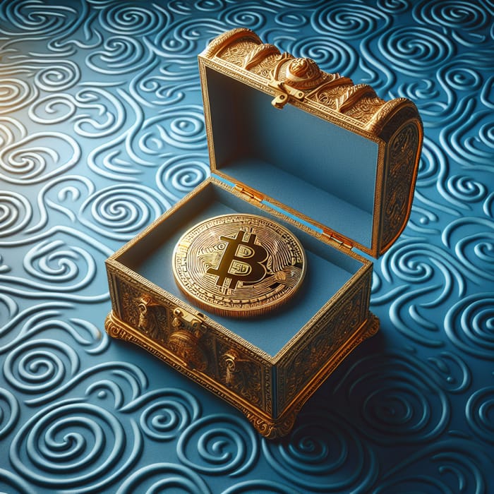 Gold Antique Casket with Bitcoin Coin - Unique Design