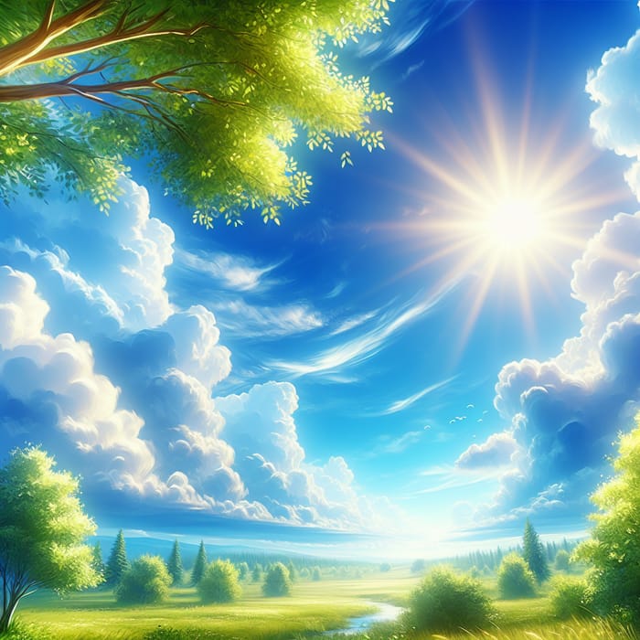 A Beautiful Day: Sublime Scene with Fluffy Clouds & Radiant Sun