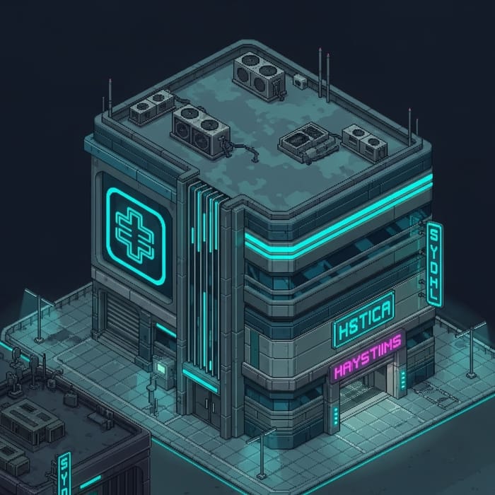 Futuristic Cyberpunk Pixel Art Skyscraper Design