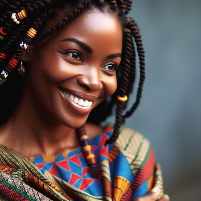 Serenely Smiling African Mother With Traditional Braids