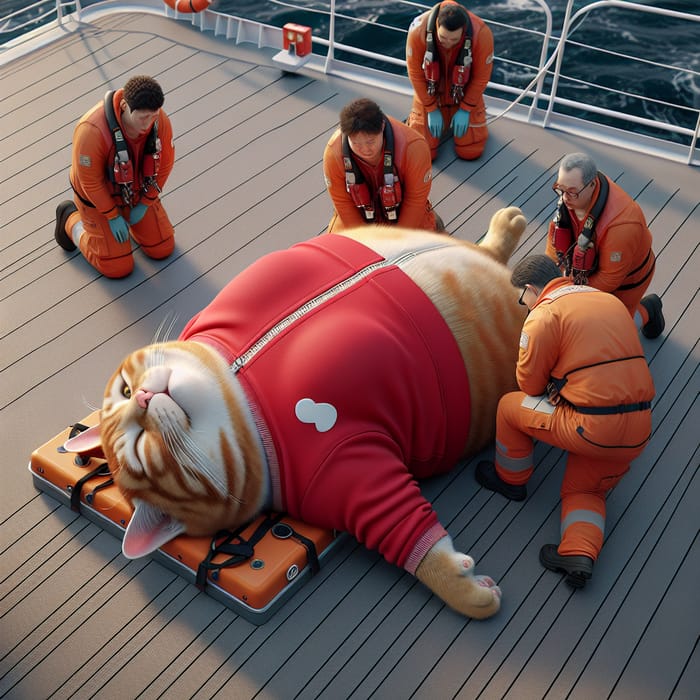 Chubby Fluffy British Cat Rescue on Ship Deck