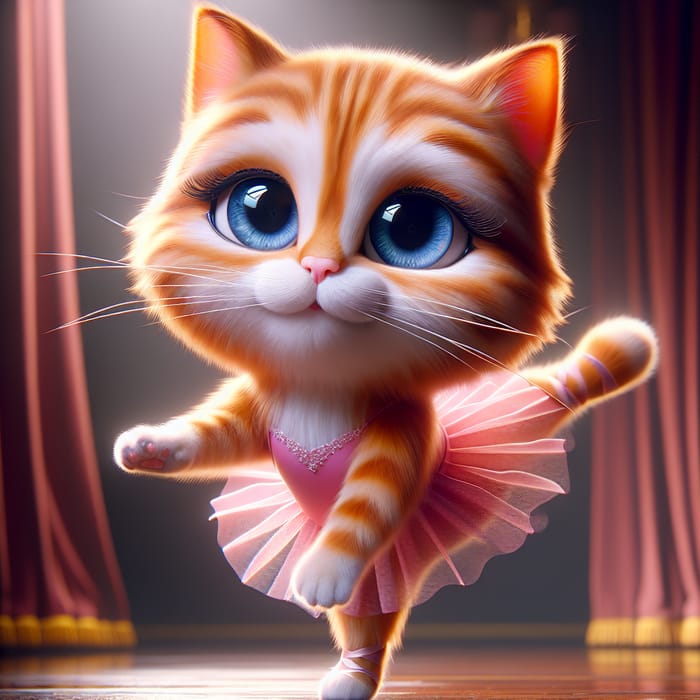 Elegant Ginger Cat Ballerina Dancing on Stage