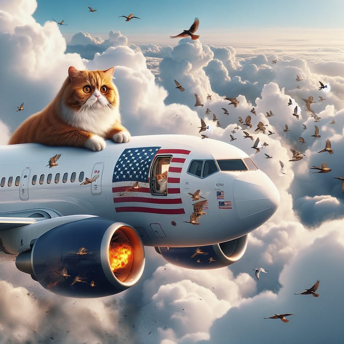 British Cat on Airplane Watched Birds Ignite Engine