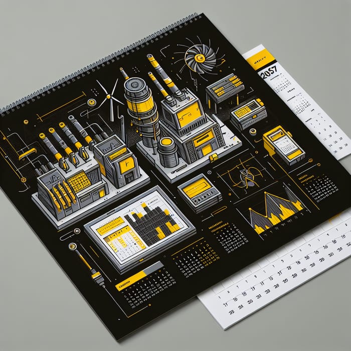 Electric & Power Equipment Manufacturing Company Calendar with Yellow and Dark Grey Elements