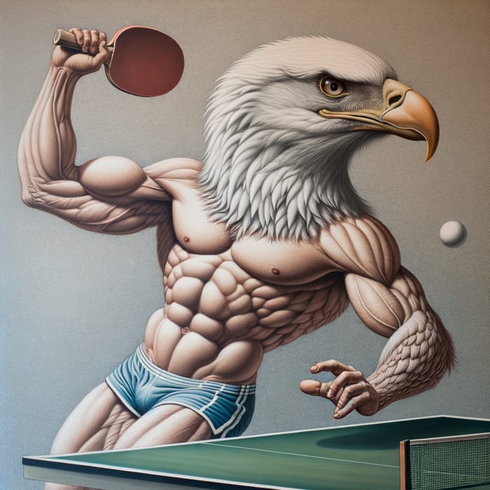 Majestic Eagle-Human Hybrid Playing Table Tennis