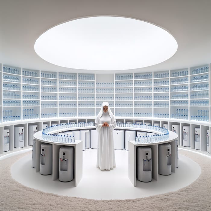 Elegant Round Room with Water Coolers and Bottles