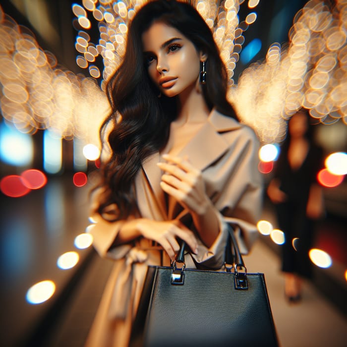 Captivating Young Hispanic Woman with Black Handbag | Tilt Shift Bokeh