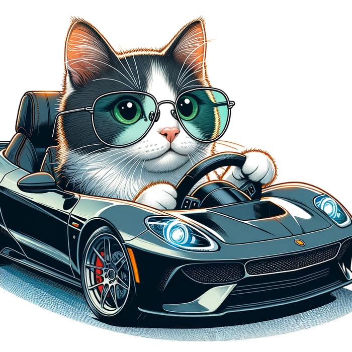 Cat Wearing Glasses Driving Corvette 2024