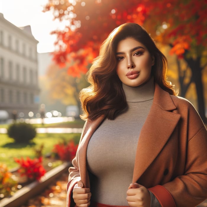 Stylish Plus-Size Woman Standing in Urban Setting