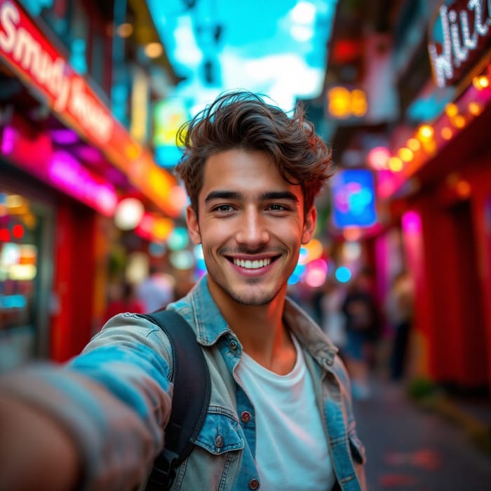 Young Male Model Selfie in Urban Vibes