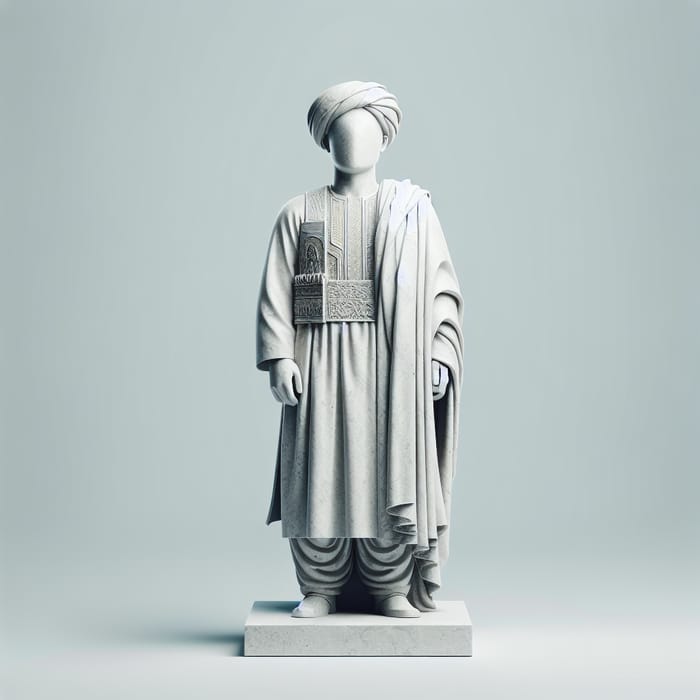 Detailed Stone Statue of Afghan Person on White Background