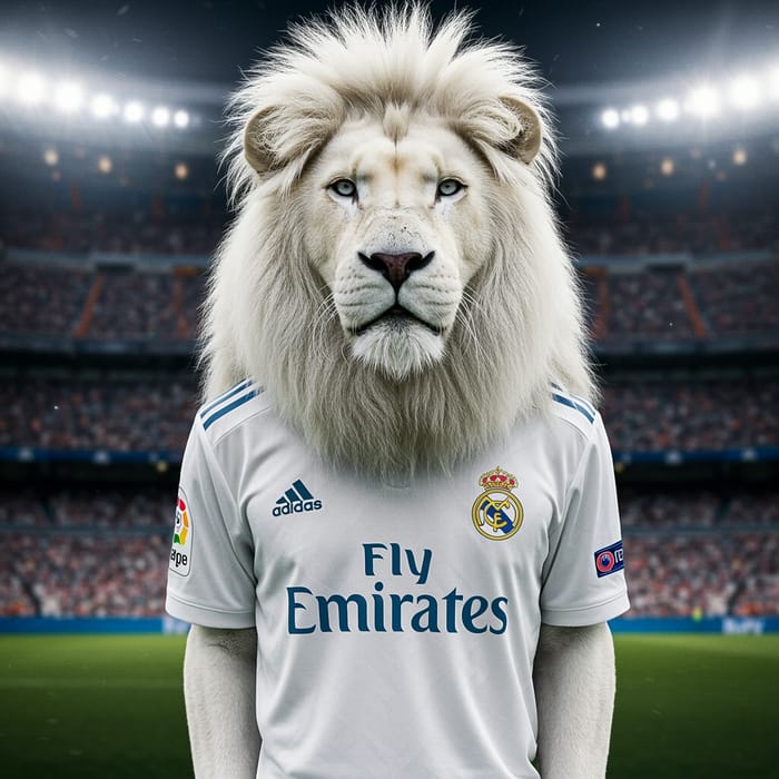 White Lion in Real Madrid Jersey | Uniqe Sports Art