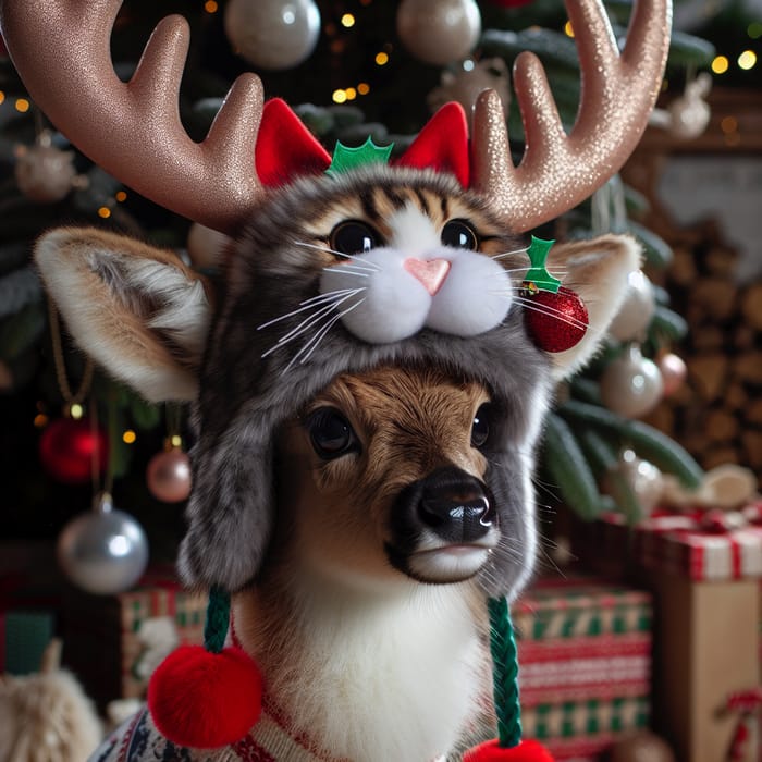 New Year's Reindeer in Cat Hat