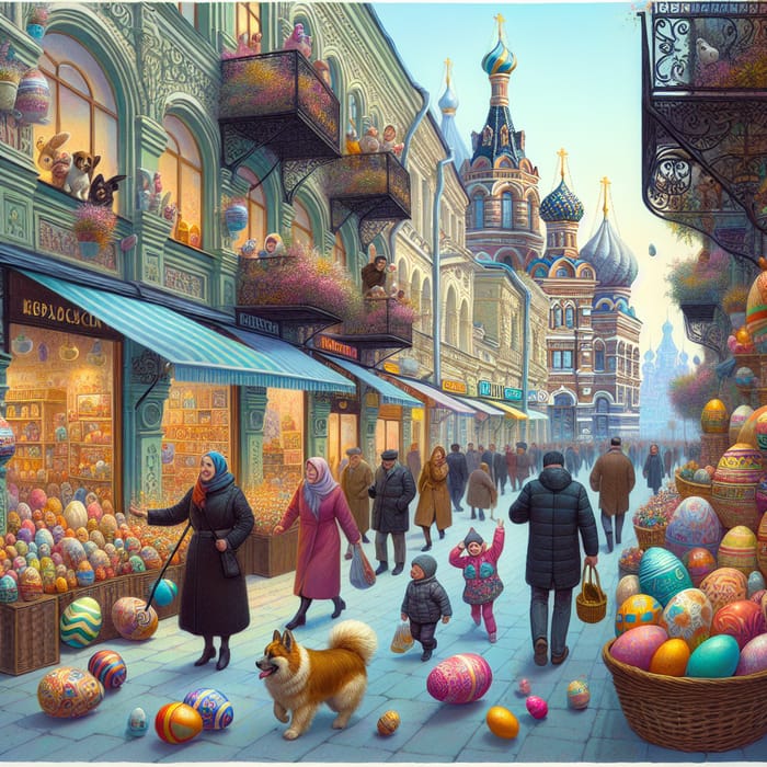 Colorful Easter Eggs on Moscow Streets: Vibrant Celebration