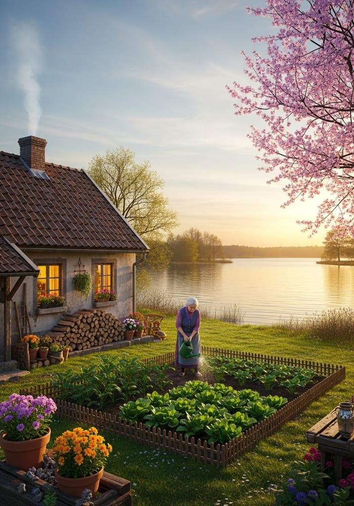 Peaceful Rustic Countryside at Sunset
