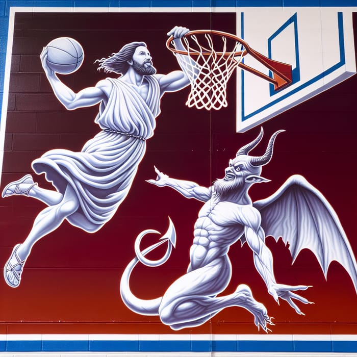 Jesus Dunking Over Satan - Biblical Battle on the Court