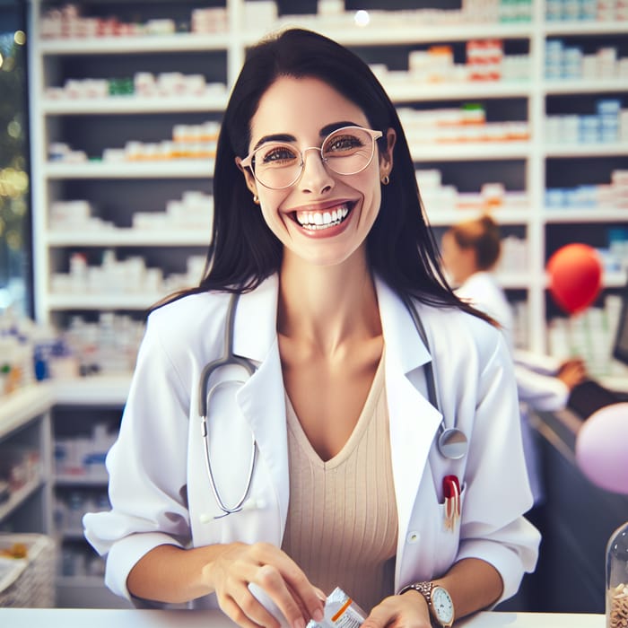 Radiant Pharmacist in Modern Pharmacy | Celebrating Passion & Proficiency