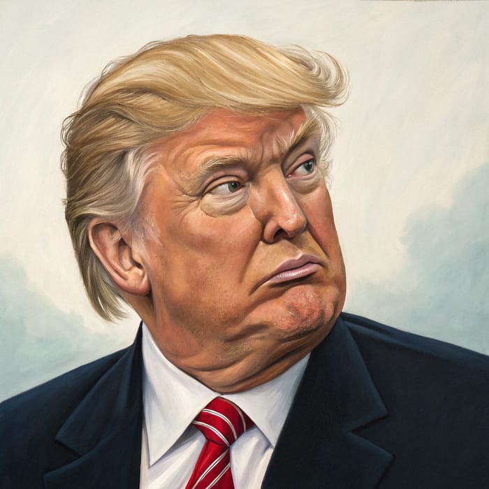 Exaggerated Caricature Oil Portrait of Donald Trump