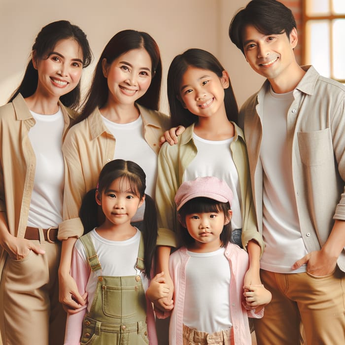 Close-Knit Asian Family of Five Standing Together