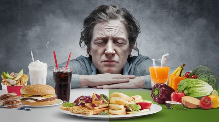 Hyper-Realistic Image of Fatigue and Food Choices