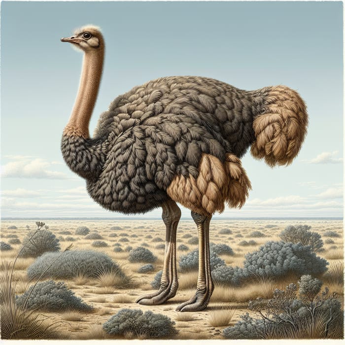 Majestic Ostrich Standing Tall in Natural Savannah Habitat