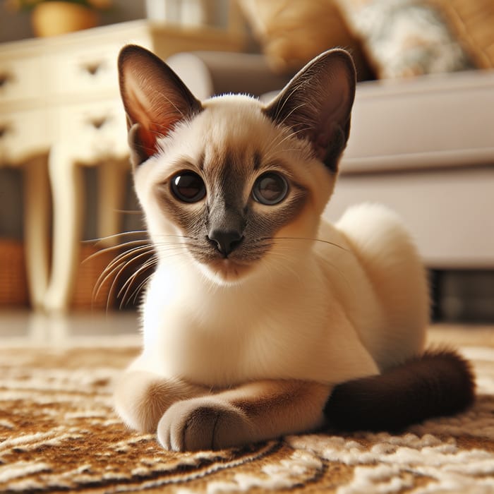 Siamese Cat Portrait in Cozy Living Room