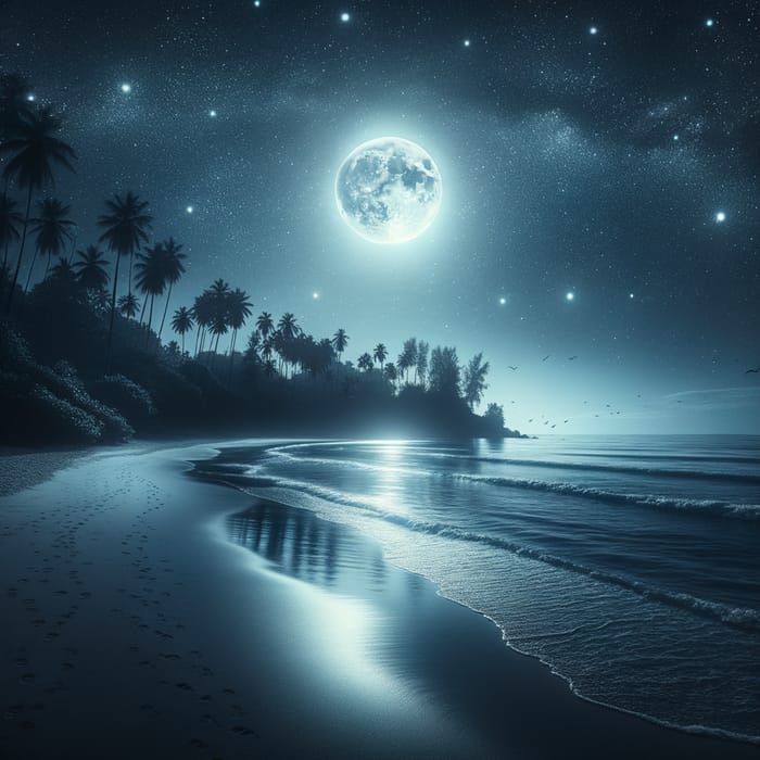 Tranquil Night Scene: Moonlit Beach Serenity