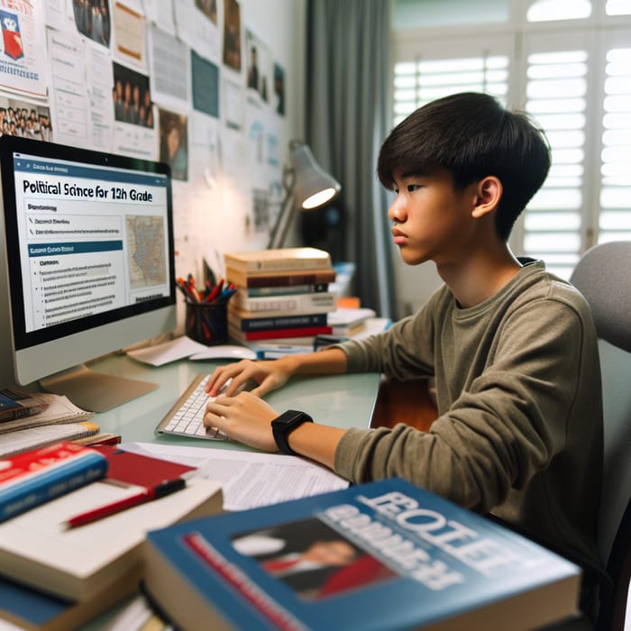 Asian Teenage Boy Studying Political Science | Dedicated 12th Grade Student