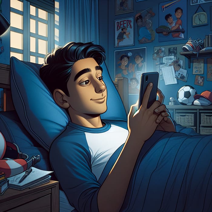 Teenage Boy Engrossed in Social Media in Bed | Diverse Interests