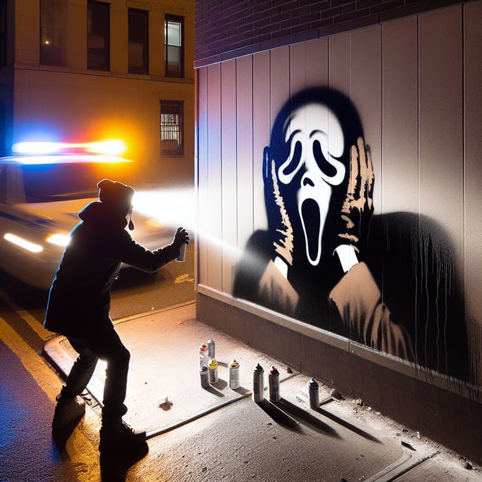 Street Artist at Night: Minimalist 'The Scream'