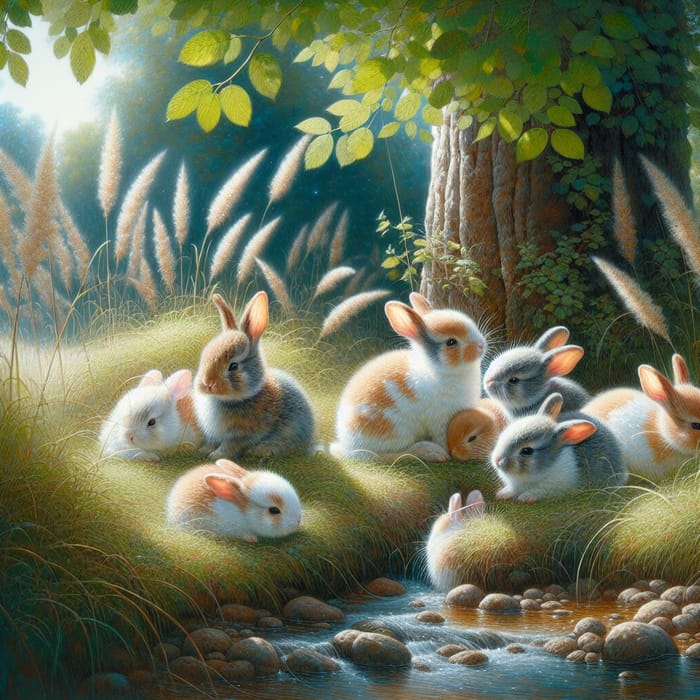 Nature's Harmony: Charming Bunnies in Idyllic Setting