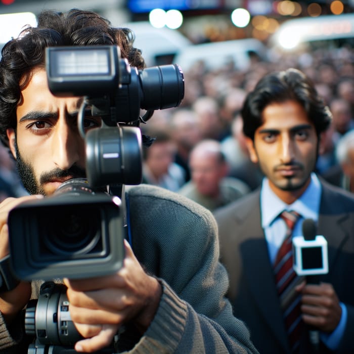 Close-Up Cameraman & Reporter at Event