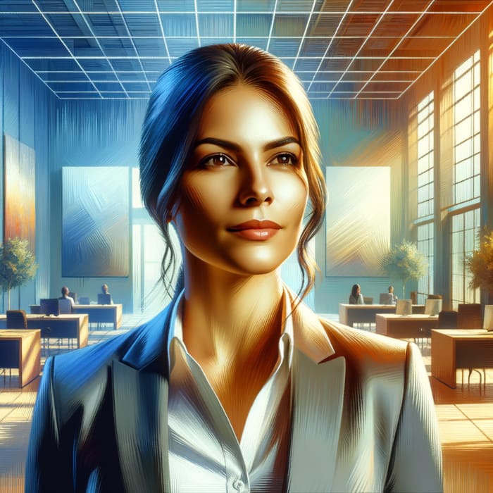 Accomplished Spanish Woman in Modern Office Portrait