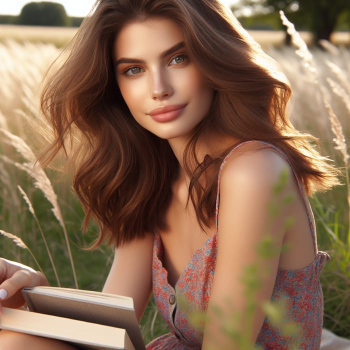 Tranquil Summer Portrait of a Beautiful Young Woman in Meadow