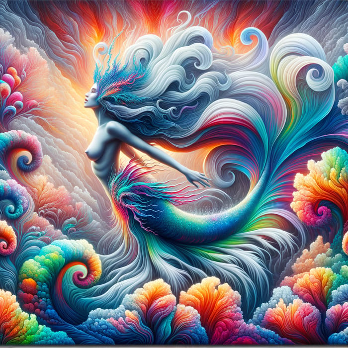 Surreal Mermaid in Vibrant Coral Reefs | Fantasy Underwater Scene