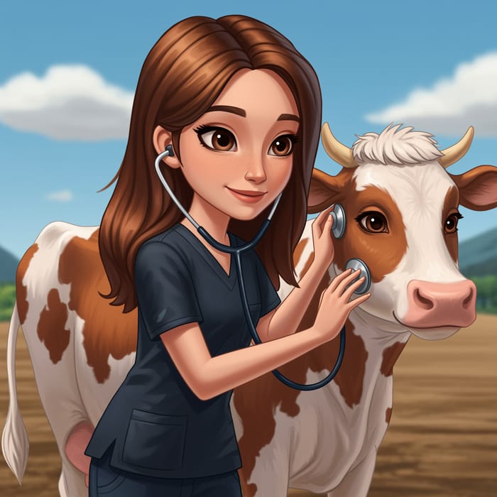 Young Female Veterinarian in Pixar Style Illustration