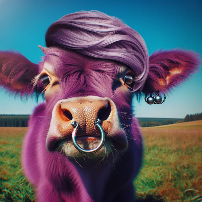 Whimsical Cow with Shiny Nose Ring | Playful and Mysterious