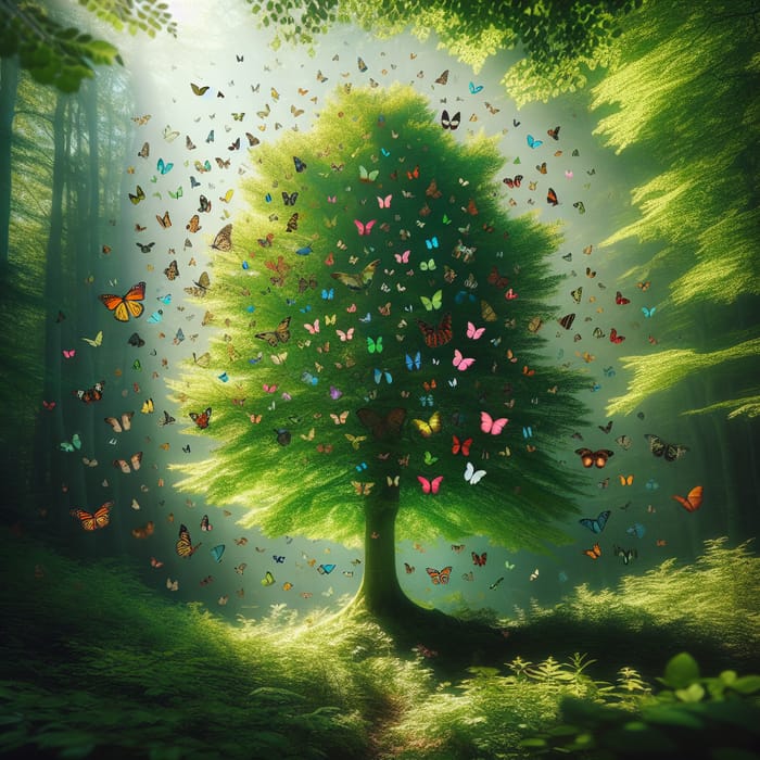 Stunning Tree with Colorful Butterflies: Nature's Marvel