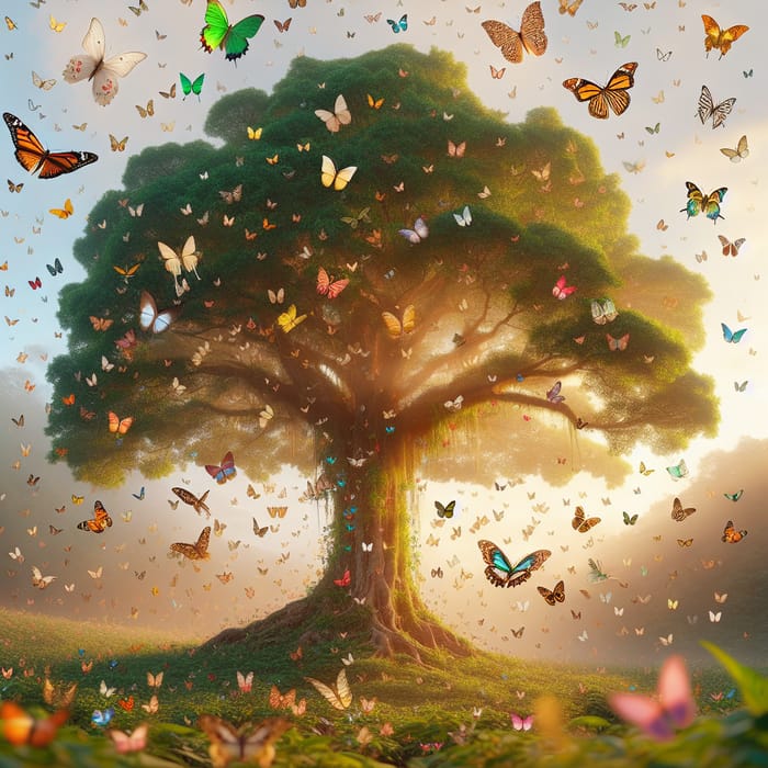 Enchanting Tree with Colorful Butterflies