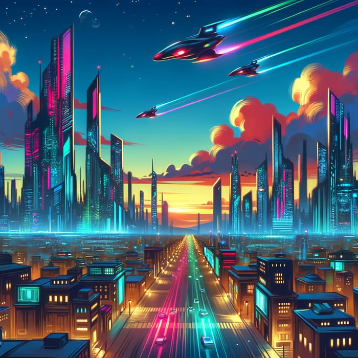 Futuristic Cyberpunk Cityscape at Dusk