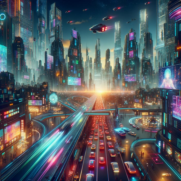 Futuristic Utopian Cityscape: Thriving Metropolis of Advanced Technology