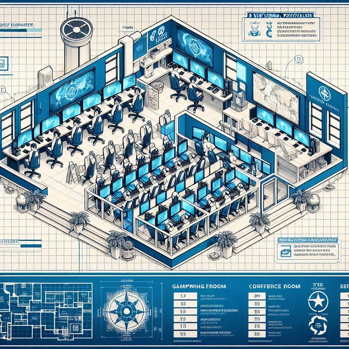 Net Café Floor Plan: Professional eSports Team Setup & Conference Area