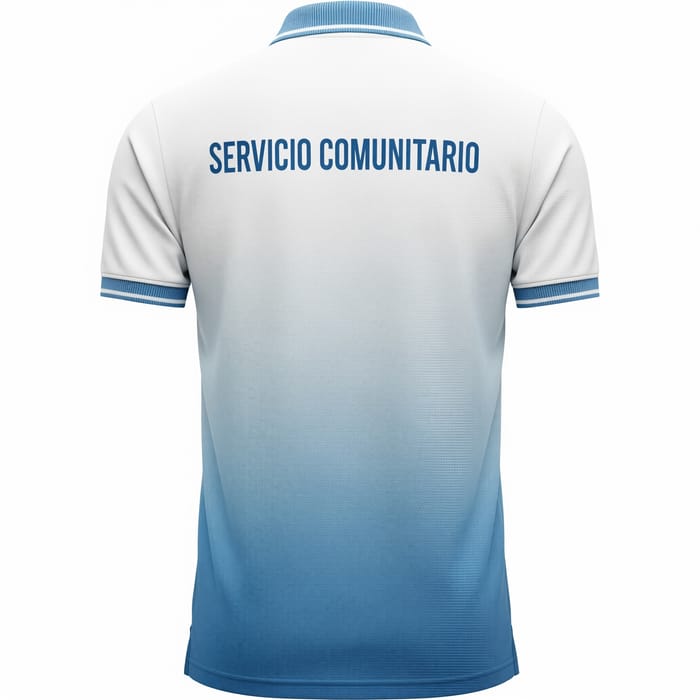 Polo Shirt: White & Light Blue with Community Service Text