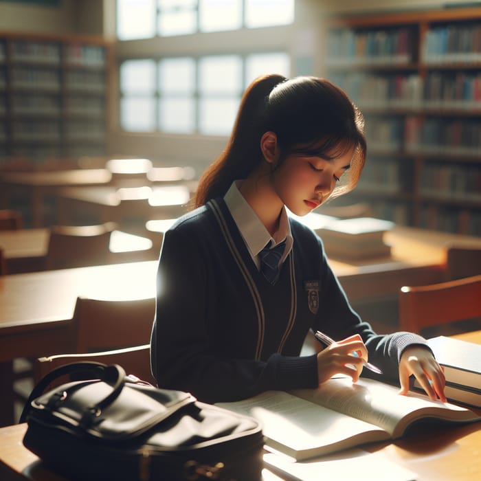 High School Female Student in Library - Hispanic Focus