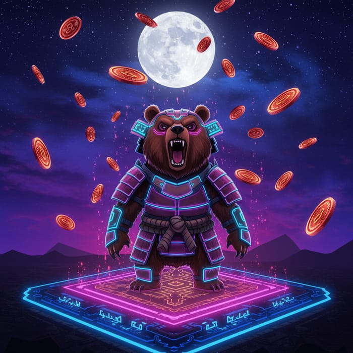 Futuristic Bear in Samurai Armor on Avalanche Blockchain