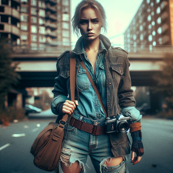 Determined Female Investigator in Post-Apocalyptic Urban Dystopia