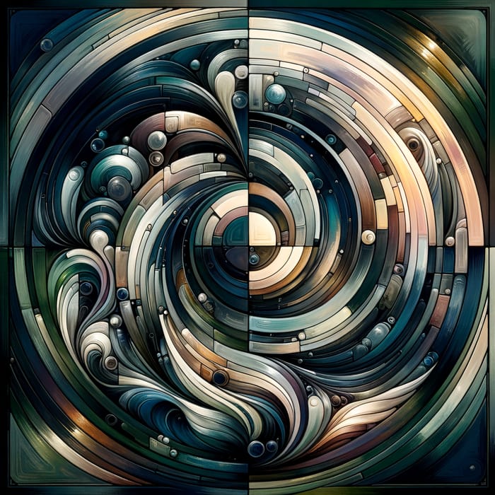 Mesmerizing Circular Abstract Art with Architectural Elements in Dark Green Shades