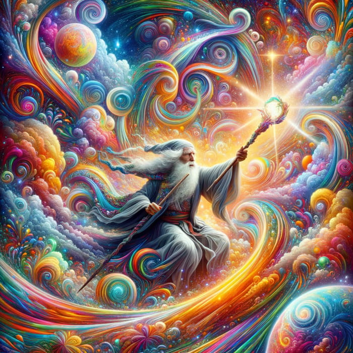 Wizard Creates Psychedelic Heaven with Staff | Fantasy Art Scene