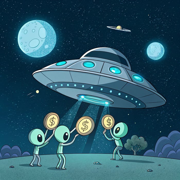 Aliens Collecting Solana Coins in Spaceship