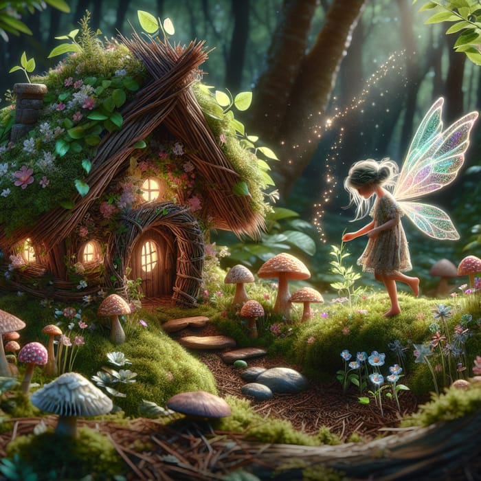 Enchanting Fairy House with Fairy, Flowers, and Mushrooms | Realistic Beauty